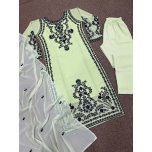 Robe de soirée de créateur avec broderie lourde, haut et bas avec dupatta - Product Image 1