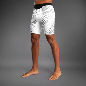 Shorts de compression pour homme à imprimé géométrique, taille mi-haute, séchage rapide, style sportif, en spandex et polyester tricoté - Product Image 3