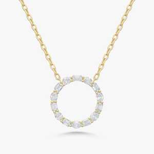 Diamond Circle Pendant Oval Emerald Lab Grown Luxury Statement Elegant <b>Lobster</b> <b>Clasp</b> 18inch Layering Necklace 14K 18K Solid Gold - Product Image 1