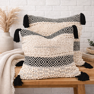 Funda de Cojín de Sofá Boho de Lujo con Flecos, Patrón Geométrico, Estilo Étnico Bohemio, Funda de Almohada de 20x20 para Decoración del Hogar - Product Image 4