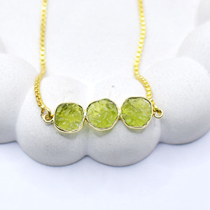 Raw Peridot Gemstone Triple Stone <b>Bracelet</b> Gold Plated <b>Adjustable</b> Slider Handmade Dainty August Birthstone Jewelry Gift - Product Image 4