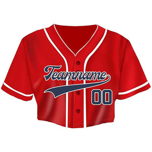 <b>Red</b> Women's Custom Baseball Letter Print <b>Crop</b> Jersey Personalized Team Name Number Athletic V Neck <b>Top</b> for Softball Jersey - Product Image 1
