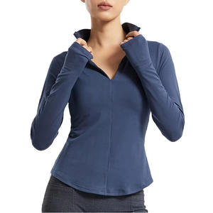 Camiseta de Yoga Personalizada para Mujer, Transpirable, de Poliéster Estampado, Manga Larga, para Fitness, Gimnasio, Running, Ejercicio, Ropa Deportiva, con Cierre - Product Image 3