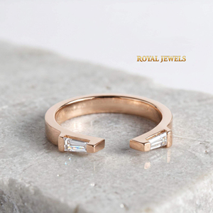 Rose Gold Tone <b>Open</b> <b>Ring</b> Baguette Cut Stone Statement Band Bangle moissanite silver Jewelry for Women - Product Image 3