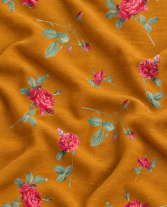 Tissu en coton biologique léger peigné à imprimé floral vert, tissé délavé pour pantalons larges décontractés d'été pour femmes - Product Image 3