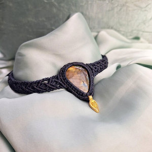 ชุดเครื่องประดับมาคราเม่ทำมือประดับลาบราดอไรต์ สร้อยคอ สร้อยข้อมือ ต่างหู สีน้ำเงินกรมท่า สไตล์โบโฮ ชุดอัญมณีธรรมชาติ - Product Image 5