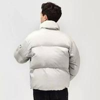 Veste matelassée pour homme, gris clair, col montant, coupe-vent, rembourrage épais en polyester, fermeture éclair, coupe classique, hiver, décontractée