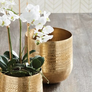 Vase géométrique moderne en aluminium doré, 13,85 po de largeur x 12,90 po de hauteur, fait main, écologique, pièce d'art décorative pour table - Product Image 5