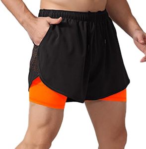 Custom Logo Men's Double <b>Layer</b> Printed Spandex/Cotton <b>Mid</b> Waist Drawstring Closure Pockets Breathable Sports Athletic Shorts - Product Image 4