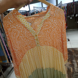 Excelente Vestido de Verano Bohemio de Algodón con Estampado Paisley Naranja, Estilo Casual para Vacaciones, Fiestas y Uso Diario, Elástico - Product Image 1