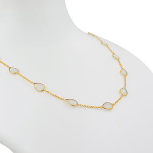 สร้อยคอพลอยมูนสโตนสีขาว |   สร้อยคอทรงลูกแพร์แบบเช็คเกอร์คัท ชุบทอง 18K ทำมือสำหรับผู้หญิง ความยาว 18 นิ้ว สไตล์ชาติพันธุ์ - Product Image 2