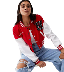 Top Quality <b>Women</b> Cropped Varsity <b>Jackets</b> <b>for</b> Street Wear Custom Embroidered Logo Baseball Varsity <b>Jackets</b> - Product Image 2