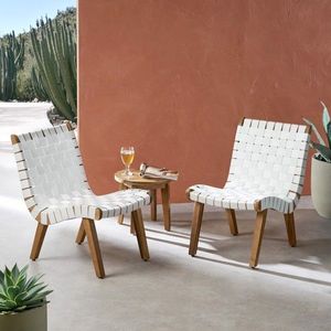 Set da giardino in legno di Acacia e corda da esterno Set di Chat 3 pezzi bianco e Teak - Product Image 1
