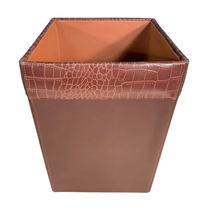 Brown Crocodile Embossed Leather Waste <b>Bin</b> Office Leather Waste <b>Bin</b> Brown Rectangular Leather Waste <b>Bin</b> Open Top - Product Image 1