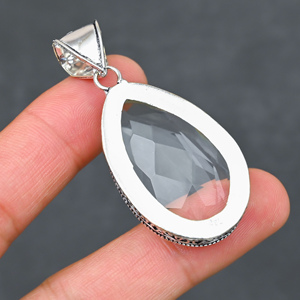 Magnifique pendentif en topaze blanche, pierre précieuse créée en laboratoire, en argent sterling 925, fait main, bijou statement, cadeau pour femme, très demandé - Product Image 4