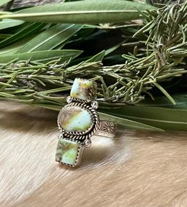 3 Stone Palomino Turquoise <b>Adjustable</b> <b>Ring</b> Handmade Sterling Silver Artisan Southwest Gemstone Jewelry Western Style - Product Image 1