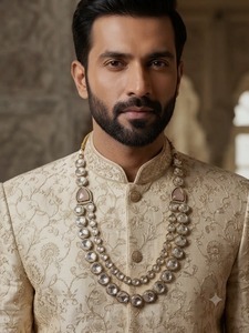 Designer Kundan Polki Groom Mala <b>Necklace</b> for Men Traditional Wedding Sherwani <b>Necklace</b> Ethnic Baraat Jewelry <b>Statement</b> Mala - Product Image 6