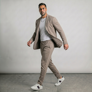 Men’s <b>Stretch</b> Suit <b>Machine</b> Washable Unstructured Blazer Relaxed Tapered Pants Casual Business Travel Suit - Product Image 2