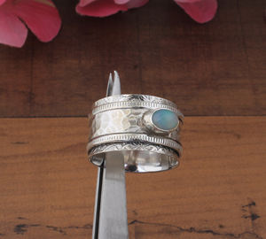 Natural Fair Opal Classic Wedding <b>Ring</b> 925 Sterling <b>Silver</b> <b>Spinner</b> Beaded Bridal Band Gemstone for Women - Product Image 2