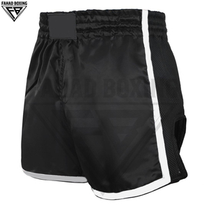 Vêtements de combat noirs personnalisables - Shorts de boxe respirants pour hommes et femmes, service OEM ODM, prix d'usine, shorts de Muay Thai - Product Image 4
