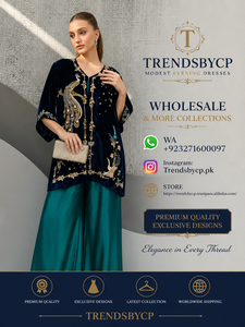 <b>Feathers</b> Winter <b>Top</b> with Three-Quarter Sleeves Luxury Embroidered Velvet Tunic with Satin Palazzo Pants | Modest Evening Co-ord - Product Image 6