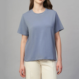 Camiseta de manga corta para mujer con logotipo personalizado, color sólido, venta al por mayor, ropa informal, camisetas transpirables de alta calidad que absorben la humedad - Product Image 1