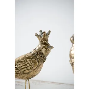 Figurine d'oiseau en laiton plaqué or avec couronne, décoration d'intérieur, thème animal, artisanat en métal moulé - Product Image 3