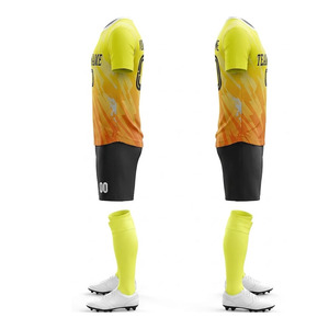 Ensemble d'uniformes de football personnalisés par sublimation, jaune dégradé, col rond, manches courtes, kit d'équipe respirant, uniforme de football personnalisé - Product Image 2