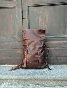 Style Leather <b>Roll</b> Top <b>Backpack</b> Premium Finish Rucksack For Upscale Boutique Luxury Travel Bag LRTB-0186 - Product Image 5