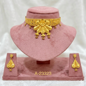 <b>Gold</b> Plated Alloy Zircon Flower Design Choker Necklace <b>Set</b> Link Chain Matching Earrings <b>Ring</b> Trendy Indian Traditional Gift - Product Image 1