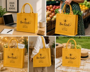 <b>Bee</b> Kind Canvas Tote Bag Yellow Large Shoulder Handle Shopping Bag With <b>Bee</b> Design And Inspirational Quote - Product Image 3