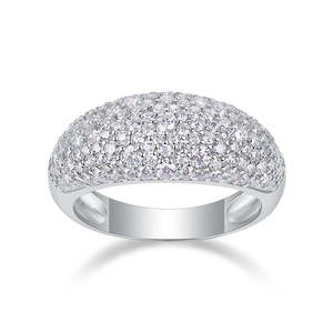 VVS Moissanite Pave <b>Dome</b> <b>Ring</b> 925 Sterling Silver Rhodium Plated Resizable Iced High-Polished Luxury Statement Band Engagement - Product Image 4