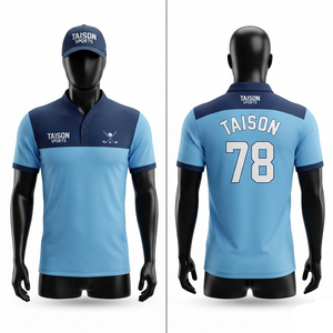 เสื้อโปโลกอล์ฟคุณภาพพรีเมียม ผ้าโพลีเอสเตอร์ 240 GSM ระบายอากาศได้ดี สีฟ้าอ่อน-กรมท่า  พร้อมปักโลโก้ตามสั่ง ป้องกันรังสียูวีและแบคทีเรีย - Product Image 1