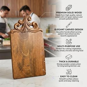 Planche à découper en bois de manguier de haute qualité, fabriquée à la main, avec bordure sculptée ornée, design rustique, écologique et durable pour une utilisation en cuisine - Product Image 5