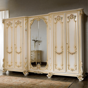 Traditional Classic Wardrobe Solid Mahogany <b>Mirror</b> Door French Style Floral Carving Ivory Finish Bedroom Furniture Customized - Product Image 1