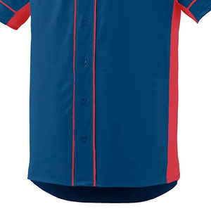 เสื้อเบสบอลชาย สีน้ำเงินแดง แบบมีแถบสีตัดกัน แขนสั้น ติดกระดุมด้านหน้า ผ้าโพลีเอสเตอร์ ระบายความชื้น ชุดกีฬา - Product Image 4