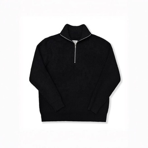 Suéter informal de manga larga con cuello alto y cremallera para mujer, de punto negro - Product Image 1