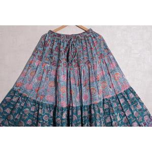 Cotton Block Print Floral <b>Patchwork</b> Bohemian Casual Long <b>Skirt</b> Handmade Washable Pleated Design Natural Waist Maxi Women Summer - Product Image 5