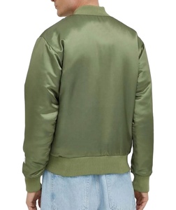 Men's Olive Green Satin Waterproof Vintage Winter Bomber Jacket Casual Regular Fit Polyester Varsity Jacket <b>Covered</b> <b>Button</b> Stand - Product Image 5