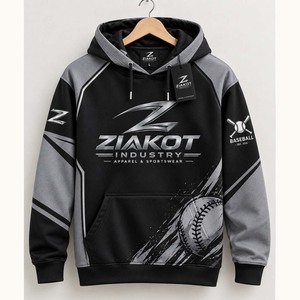 Sweat-shirt à capuche sportif noir, gris et blanc, personnalisé et cousu sur mesure, vente en gros directe de l'industrie Ziakot - Product Image 2