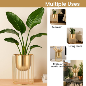 Unique Design <b>Iron</b> Planter Attached <b>Lightweight</b> Durable Golden Polished Modern Stylish Floor Indoor Outdoor Garden Office Home - Product Image 5