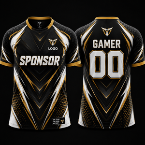 Camiseta Deportiva SFIVE INDUSTRIES Negra con Estampado Sublimado Dorado, Unisex, Cuello Redondo, Secado Rápido, Poliéster - Product Image 1