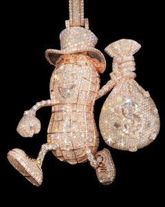 CONCEPTION Colgante Personalizado de Moissanita con Forma de Cacahuete y Bolsa de Dinero, Estilo Hip Hop Bling, Chapado en Oro Rosa sobre Plata 925, Certificado GRA - Product Image 1