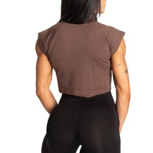 Haut court côtelé pour femme, col en U, coupe ajustée, manches courtes, pour la gym, l'entraînement, le fitness, t-shirt décontracté, vêtements de sport, haute qualité, vente en gros - Product Image 4