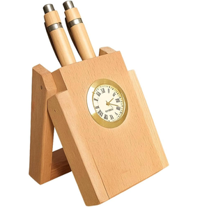 Natural Wood Eco-Friendly <b>Pen</b> Stand Clock Desk Organizer Handmade Antique Style Customized Design High Quality Storage Brass - Product Image 5
