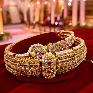 Gold Plated Meenakari <b>Bangles</b> <b>Set</b> Crystal Stone Imitation Pearl 10575603MH_2.6 for Bridal Occasions Fine Steel Jewelry <b>Set</b> Ruby - Product Image 3