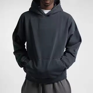 Sudadera con capucha negra extragrande de alta calidad para hombre, logotipo personalizado, 100% algodón polar, sudadera gruesa de 400 GSM - Product Image 1