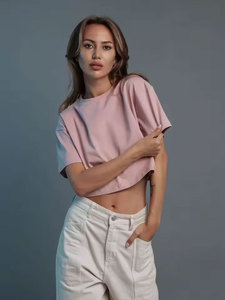 เสื้อยืดแขนสั้นผ้าฝ้าย 100% ผู้หญิง รุ่นใหม่ปี 2026 เสื้อยืดสไตล์วินเทจพื้นฐานสำหรับฤดูร้อน ทรงหลวม คอกลม เสื้อครอปสำหรับผู้หญิง - Product Image 6