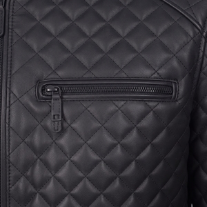 Blouson en cuir Ultimate Bolster Industry pour homme - Noir diamant mat matelassé - Veste de motard avec fermeture éclair imperméable et respirante - Product Image 4