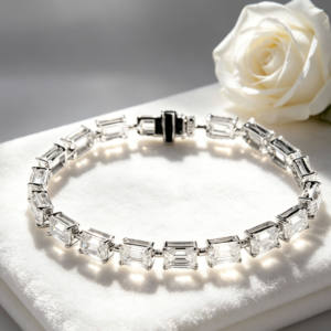High Quality Moissanite Emerald Cut Tennis Bracelet Silver Elegant Sparkling Design Jewelry Perfect <b>Gift</b> Women Customizable Size - Product Image 1